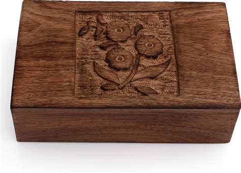 Ajuny Handcrafted Wooden Indian Carving Box Jewelry Storage Holder