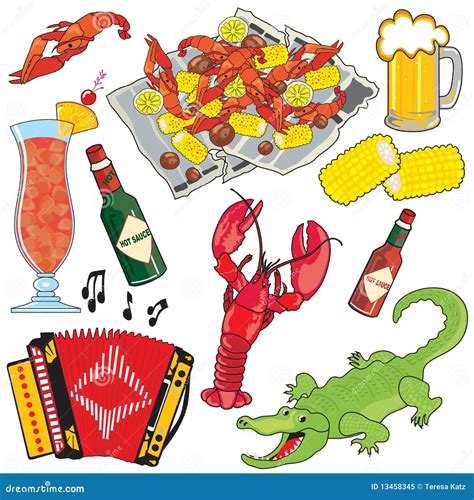 Cajun Food Music And Drinks Clipart Icons And Ele Royalty Free Stock