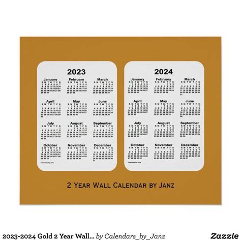 Gold Year Wall Calendar By Janz Poster Zazzle Wall