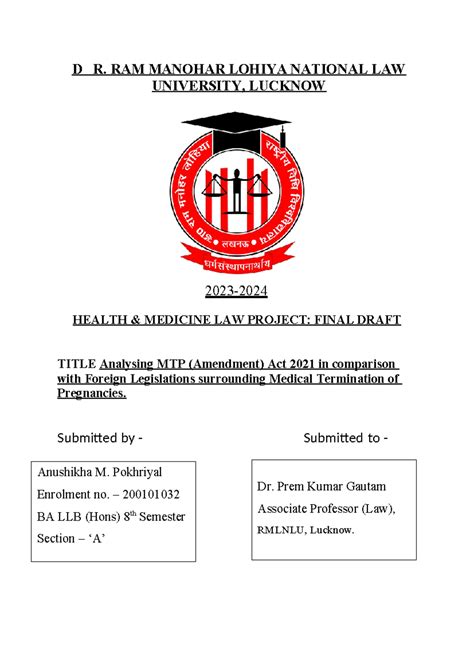 Health Med Project D R Ram Manohar Lohiya National Law University