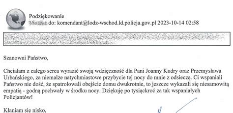 Podziękowania dla policjantów z komisariatu Informacje Komenda