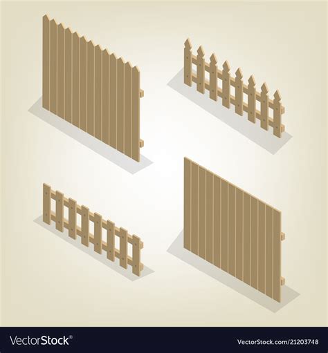 Set Of Isometric Spans Wooden Fences Royalty Free Vector