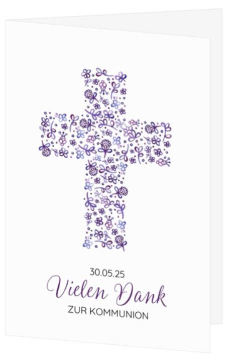 Klassische Dankkarte mit violettem Kreuz aus Blättern und eigenem Foto