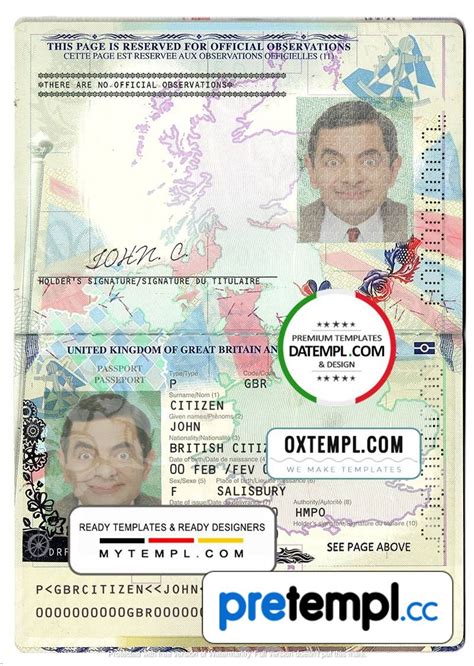 United Kingdom Of Great Britain And Northern Irish Passport Example In Psd Format 2015 2020