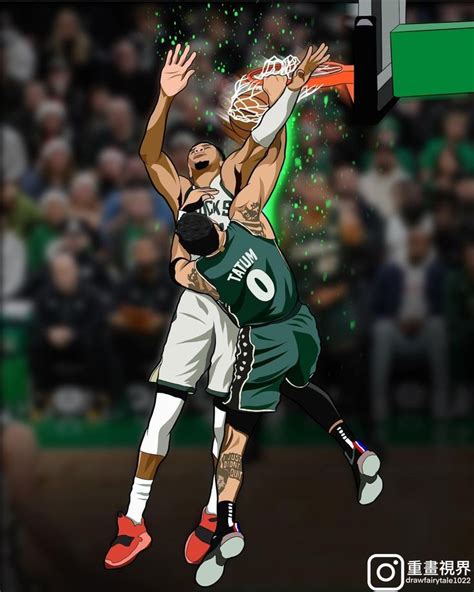 two basketball players in the air trying to block each other from going ...