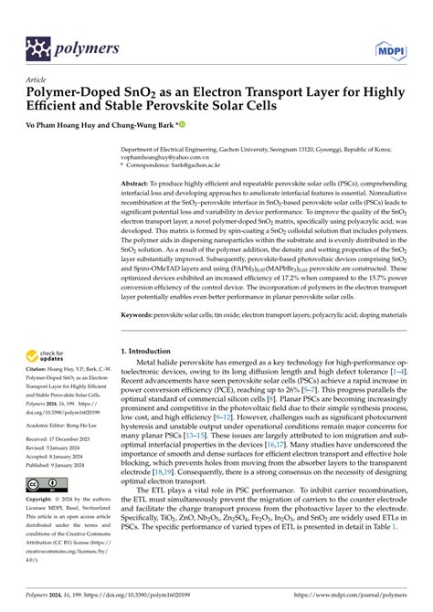 PDF Polymer Doped SnO2 As An Electron Transport Layer For Highly