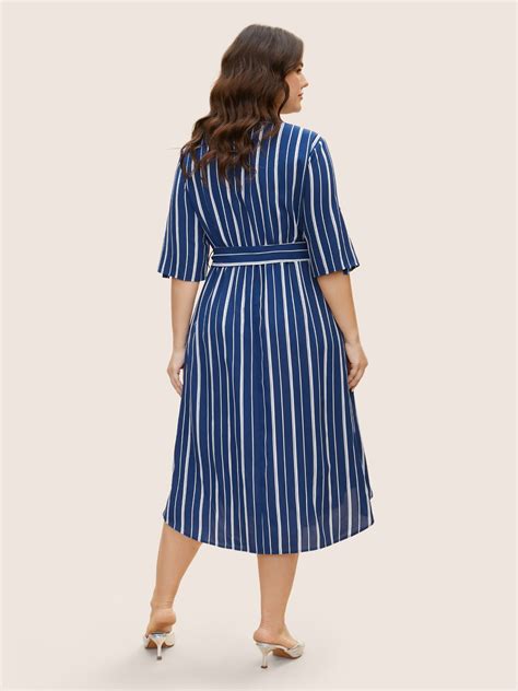 Notched Striped Button Cuff Sleeve Dress – BloomChic