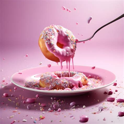 Premium AI Image Donut Round Pink Donut Decorated Colorful Sprinkles