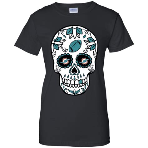 Miami Dolphins Football Sugar Skull Day Of The Dead T Shirt For Women