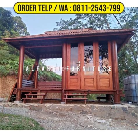 Gazebo Atap Sirap Ulin 2x4 Kayu Kelapa Minimalis Dinding Kaca Di