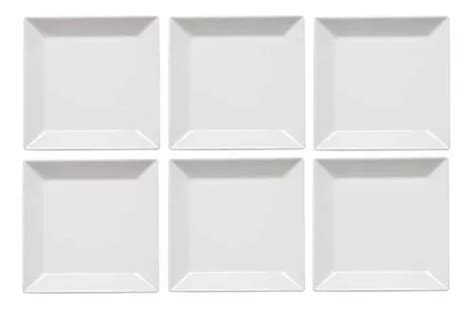 Conjunto De 6 Pratos Quadrados De Sobremesa De Porcelana Oxford Branca