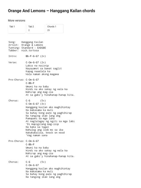 Hanggang Kailan Chords With Lyrics by Orange and Lemons - Easy Chords ...