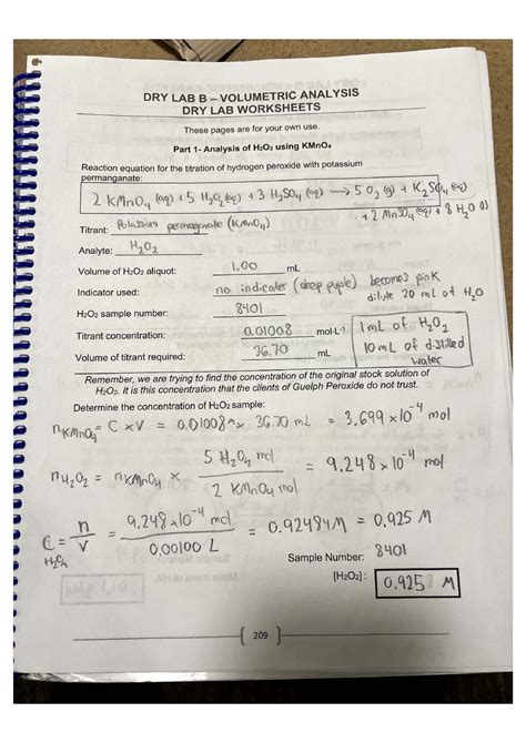 Dry Lab B Volumetric Analysis Calculations Chem Studocu