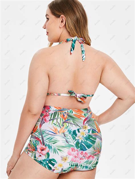 Off Plus Size Floral And Leaf Print Underwire Bikini Set In