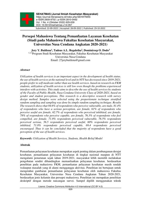 Pdf Persepsi Mahasiswa Tentang Pemanfaatan Layanan Kesehatan Studi