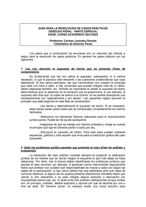 GuÍa Resolución Casos De Derecho Penal GuÍa Para La ResoluciÓn De