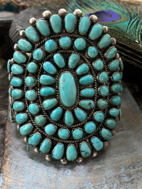 Vintage Zuni Turquoise Cluster Silver Belt Buckle Han Gem