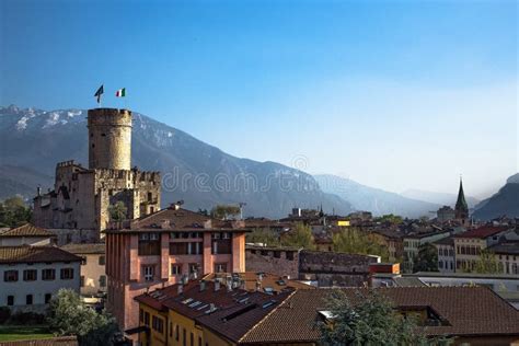 Trento Skyline And Buonconsiglio Castle Tower Alto Adige Italy Stock