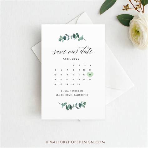 Eucalyptus Calendar Save The Date Template Greenery Save The Etsy