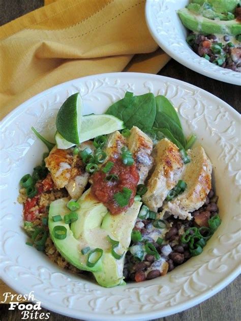 Chicken And Black Bean Cauliflower Rice Burrito Bowls Fresh Food Bites Recipe Food