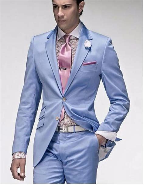 Latest Coat Pant Designs Light Blue Italian Men Suit Formal Skinny