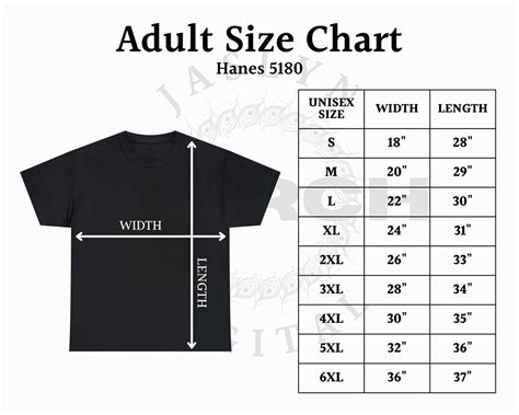 Instant Download 5180 Hanes Size Chart Beefy T® Short Sleeve T Shirt Unisex Crewneck T Shirt