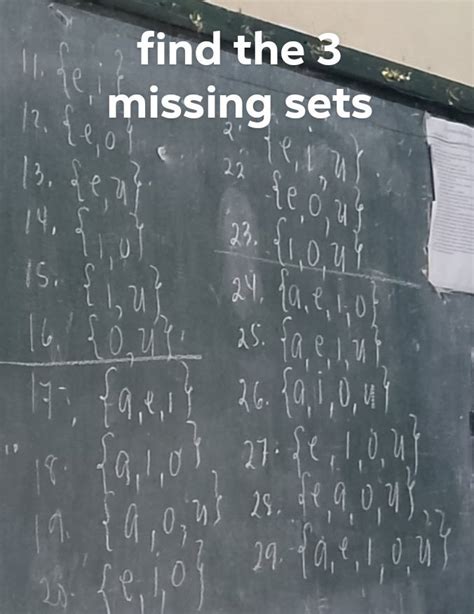 Find The 3 Missing Sets 11 Eif 12 E0f 13 Eif 14 I10 15 I1u 16 02u 17