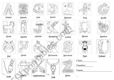 Animal Alphabet Esl Worksheet By Lillien945