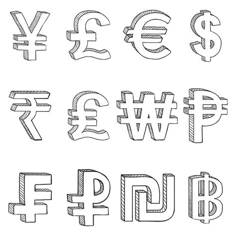 Ensemble Vectoriel De Symboles Monétaires D esquisse Vecteur Premium