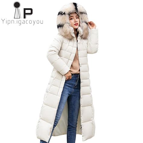 Fashion Long Parkas Women Big Fur Collar Hooded Black Coat Plus Size