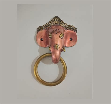 Crown Ganesha Face Doorbell Front Door Accessories Shiny Brass Metal Elephant Ring Knocker