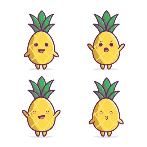 Pineapple Character Set Vector 7410034 Vector Art At Vecteezy