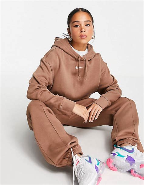 Nike Mini Swoosh Oversized Tracksuit In Earth Brown Asos