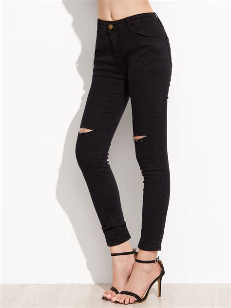 Black Ripped Skinny Jeans -SheIn(Sheinside)