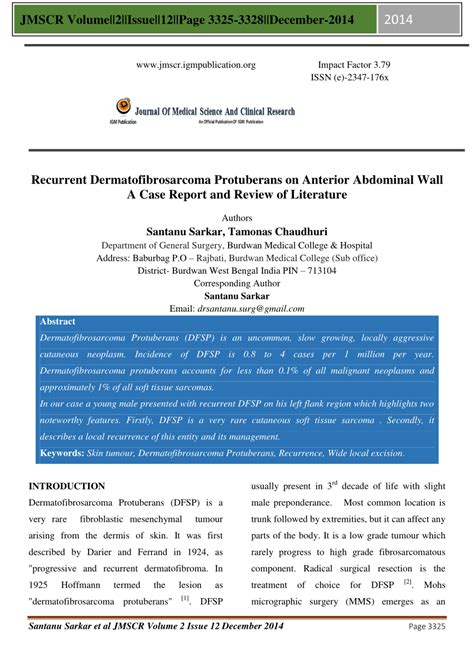 Pdf Recurrent Dermatofibrosarcoma Protuberans On Anterior Abdominal