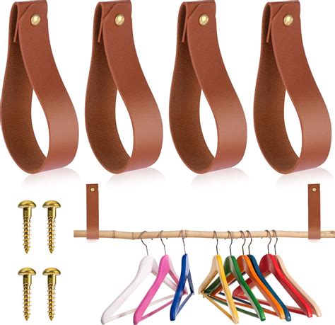 ZZLZX 4PCS Artificial Leather Strap Hangers Wall Mounted Leather Hooks