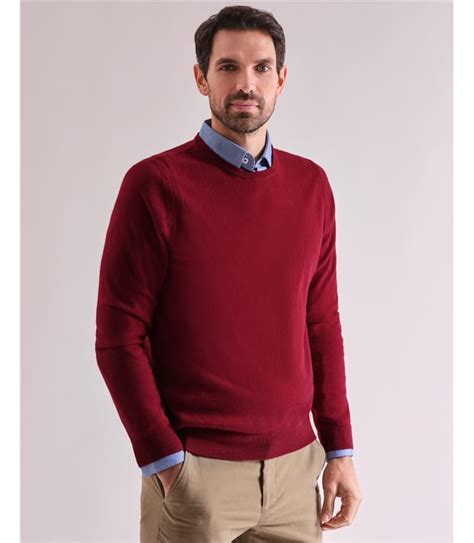 Berry Red Mens Cashmere Crew Sweater WoolOvers US