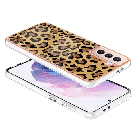 For Samsung Galaxy S21+ 5G Electroplating Marble Dual-side IMD Phone Case (Leopard Print ...