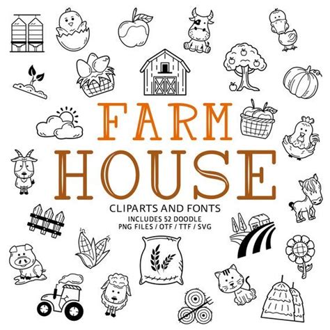 Farmhouse Cliparts And Fonts Instant File Otf Ttf Font Download