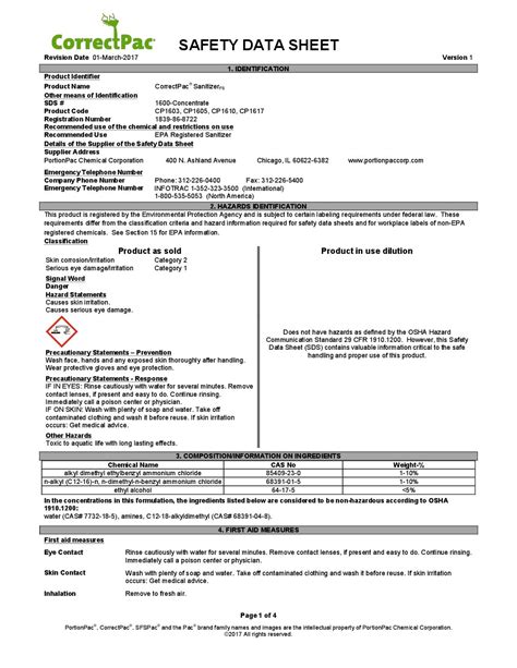 CorrectPac SAFETY DATA SHEET 1600 V 17 PortionPac