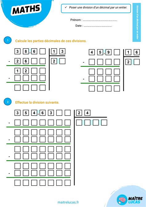 Exercices Poser Une Division Pour L Ve De Cm Cm Ma Tre Lucas