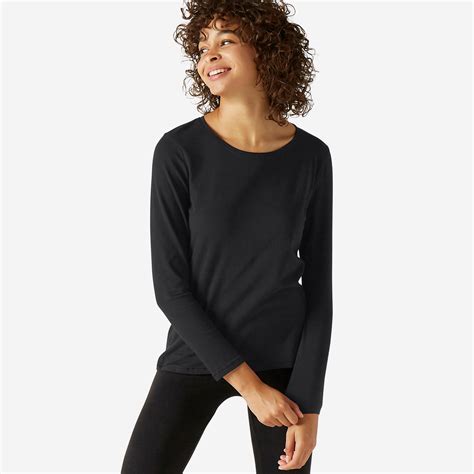 Women Cotton Blend Gym Long Sleeve T Shirt Regular Fit 100 Black