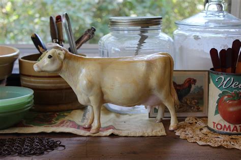 Vintage Ceramic Cow Statue Dairy Cow Figurine Realistic Etsy