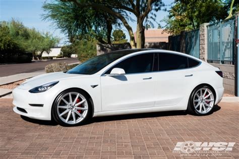 2020 Tesla Model 3 With 20 Vossen VFS 10 In Silver Metallic Wheels