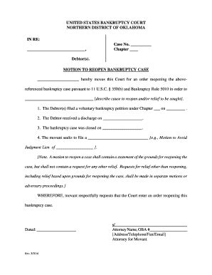 Motion To Reopen Bankruptcy Form Fill Out And Sign