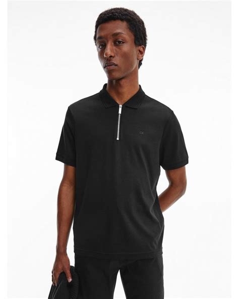 Calvin Klein Mens Black Regular Fit Zip Neck Polo Shirt