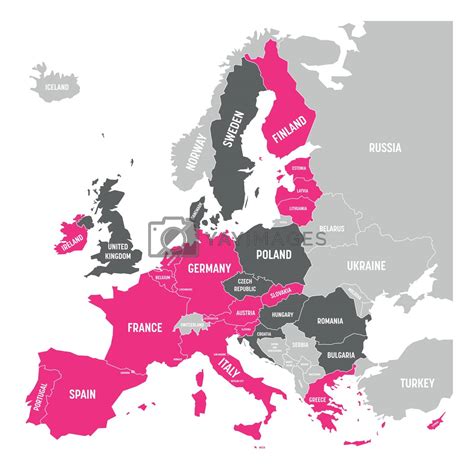 Map of Eurozone. States using Euro currency. Grey vector map with pink ...