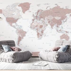 Beige World Map Wallpaper Home Wall Decor Wallpaper Customizable