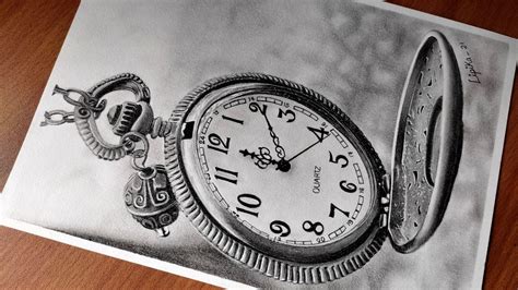 Pocket Watch Realistic Drawing - YouTube