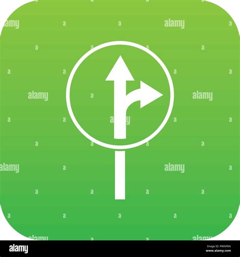 Straight Or Right Turn Ahead Road Sign Icon Digital Green Stock Vector